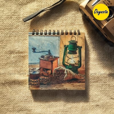 Vintage Hurricane Lamp & Coffee Painting Square Sketchbook by OXYNOTE_img_0