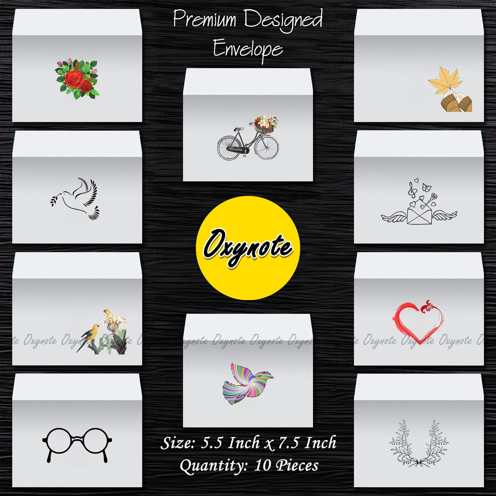 10 Pieces Premium Designed Envelope of 10 Different Designs by OXYNOTE